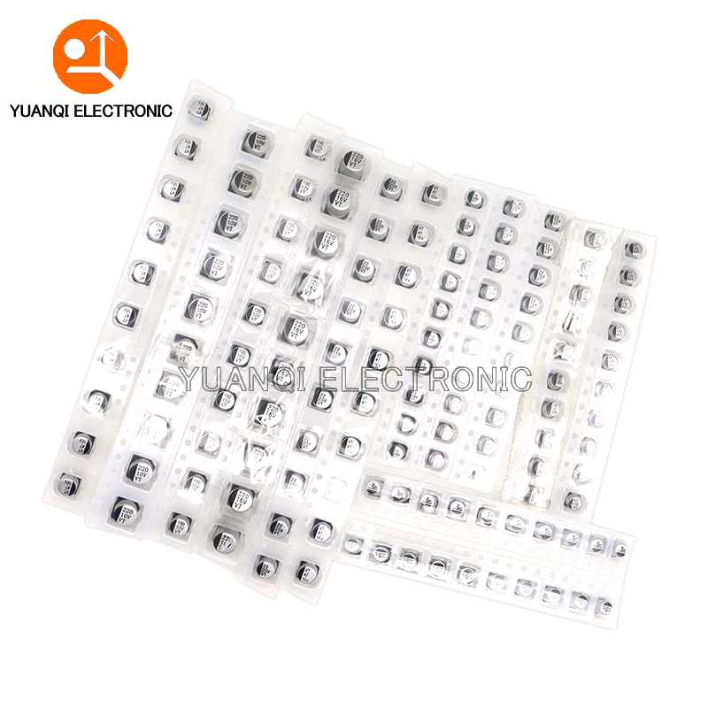 130pcs/Lot 1uF-220uF SMD Aluminum Electrolytic Capacitor Assorted Kit 13values*10pcs=130pcs Samples Set