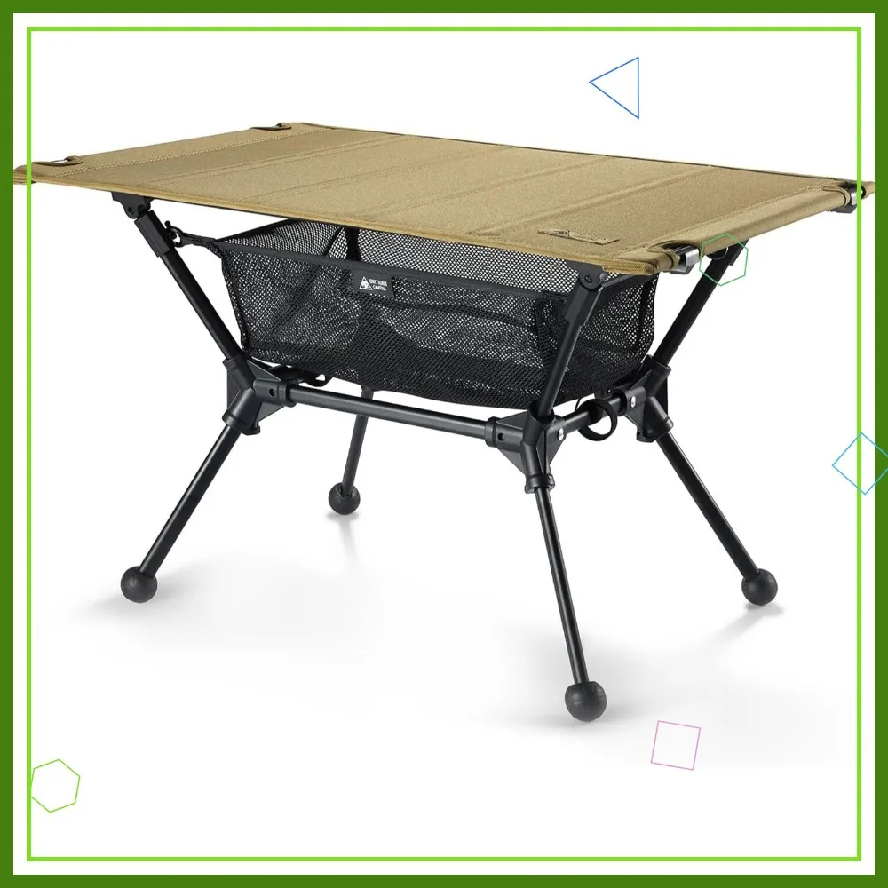 Lightweight Portable Folding Camping Table with Mesh Storage, Adjustable Height for Outdoor Activities