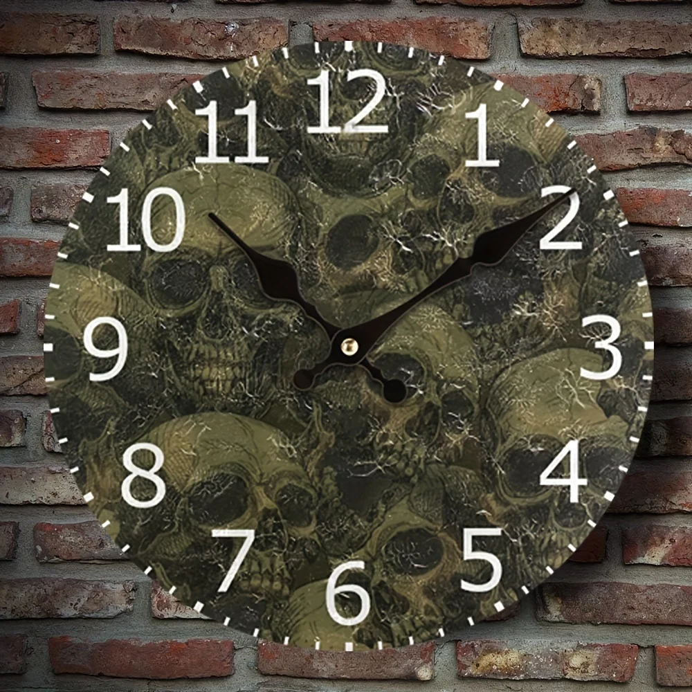 Vintage Skull Design Wall Clock, Wood Fiber Board, Battery-Operated Wall Decor for Living Room, Home Office