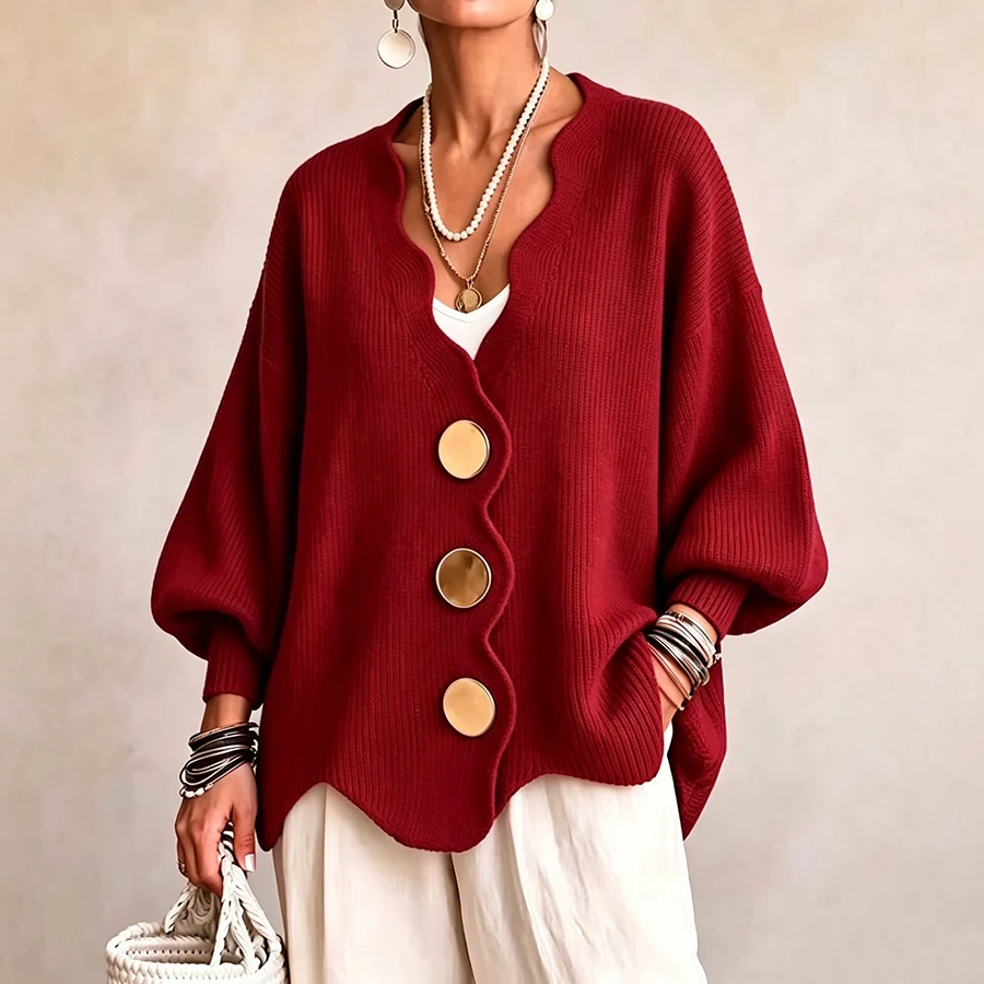 Autumn Women Cotton Loose Knitted Coat New Soft Lantern Sleeve Cardigan Sweater Fashion Office Lady Cardigan Jacket Outerwear