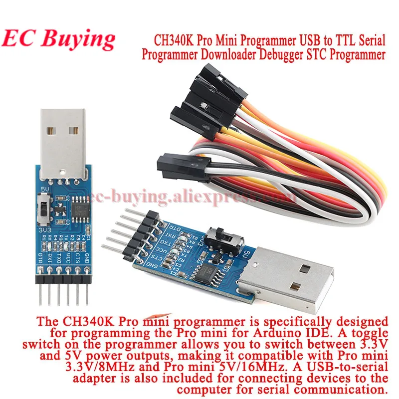 1Pc-5Pcs CH340K Pro Mini Programmer USB to TTL Serial Port Programmer Downloader Debugger STC Programmer