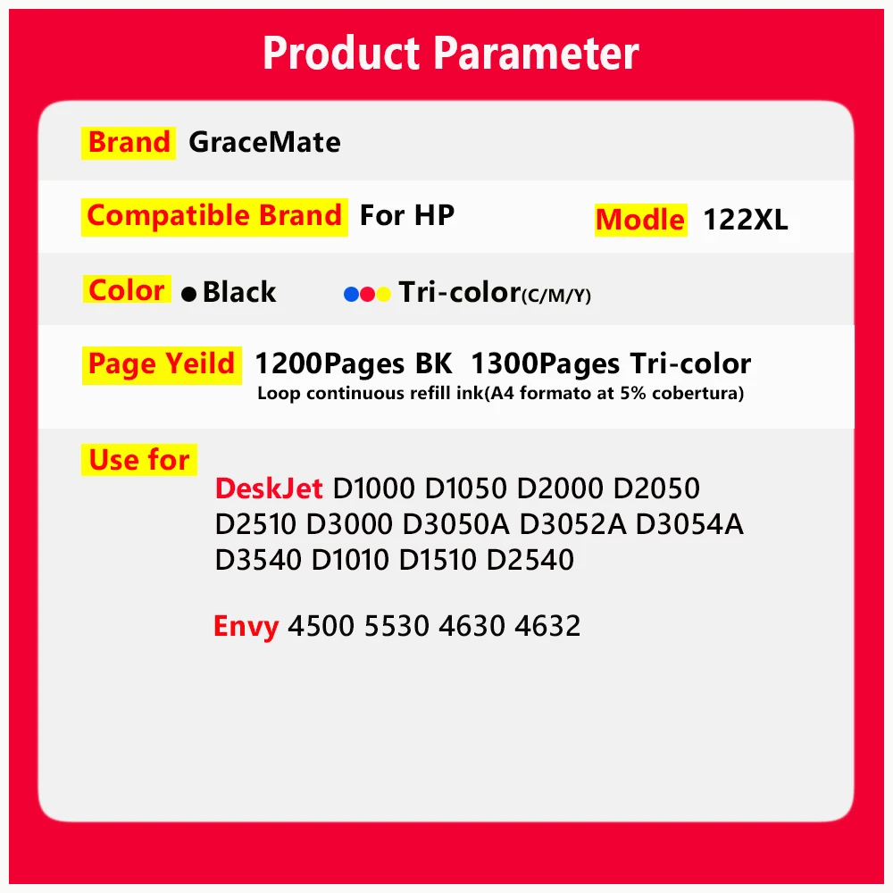 122XL Ink Cartridge Replacement hp122 hp 122 for HP Deskjet 1510 1000 1010 1050 2000 2050 2510 3000 3050A 2540 3052A 4500 4630