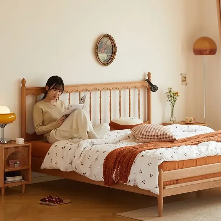 

Japanese-style simple all-solid wood bed, cherry wood Windsor bed, Nordic retro master bedroom double 1.5 meters 1.8 meters log