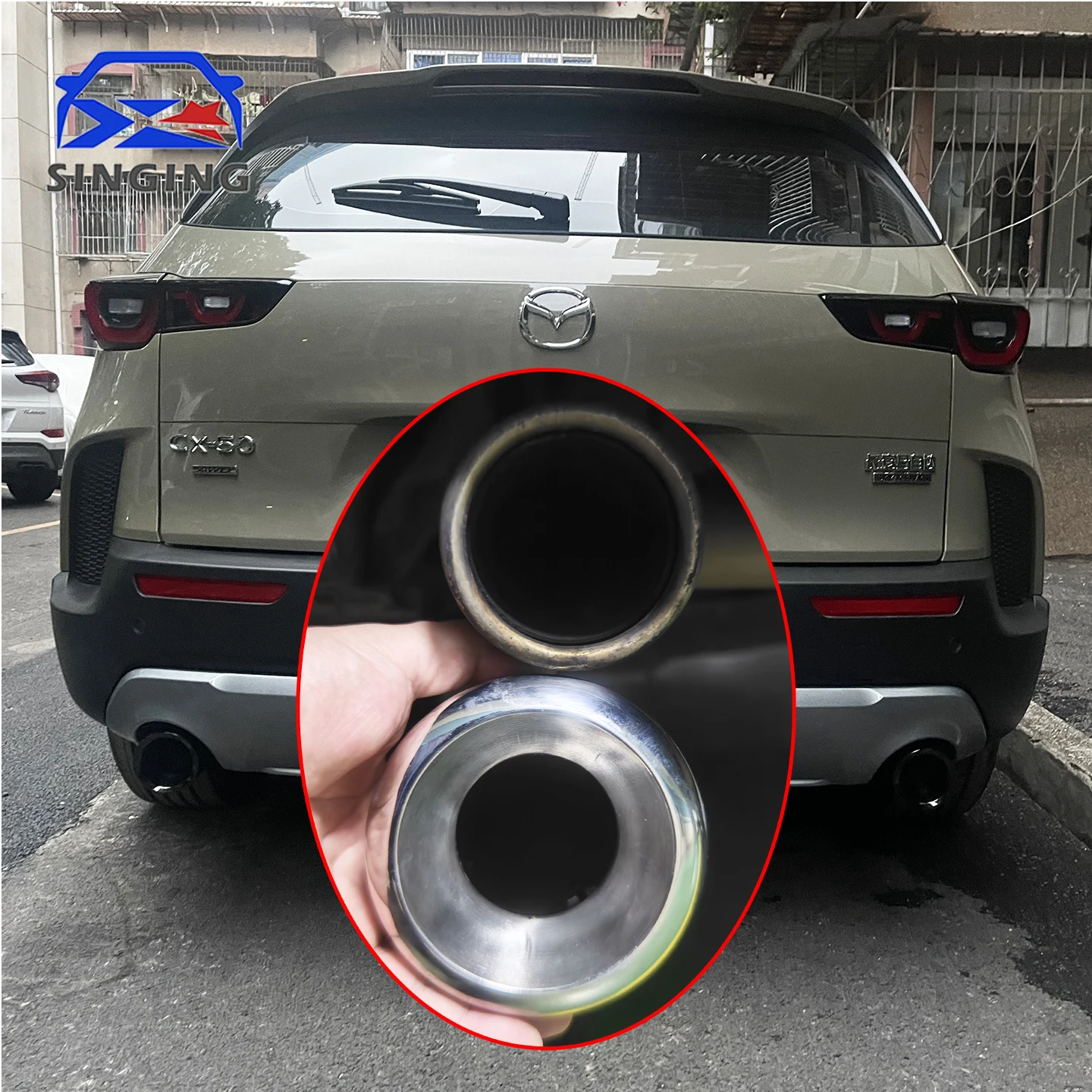 

SINGING decoration rear tail throat end tip exhaust pipe muffler cover Tail nozzle auto parts car accessory For Mazda CX-50 CX50