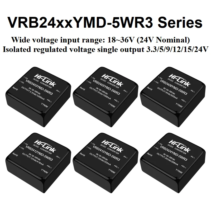 Low 0.3W Standby Loss Insulated DC DC Reducer VRB24xxYMD 5WR3 5W DIP Package Single Steady Voltage Output
