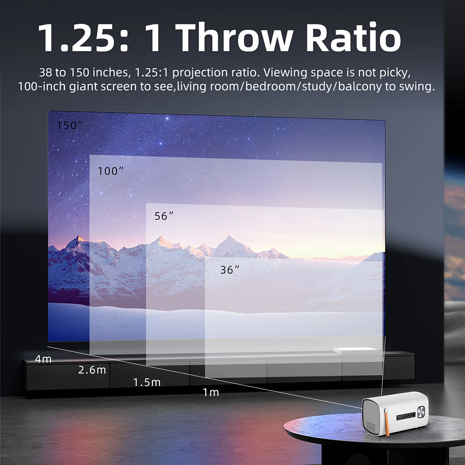 جهاز عرض صغير 720P WiFi6 مسرح منزلي يدعم 150 بوصة عرض نفس الشاشة جهاز عرض الفيلم التركيز التلقائي مع مكبر صوت للمسرح المنزلي