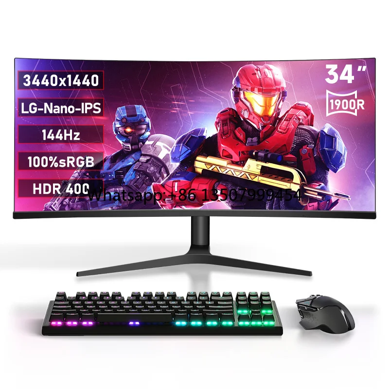 Good Quality IPS 34 Inch 3440x1440 75Hz HDR Curved Ultrawide LCD Gaming Monitor for E-sports Gamers and Designers