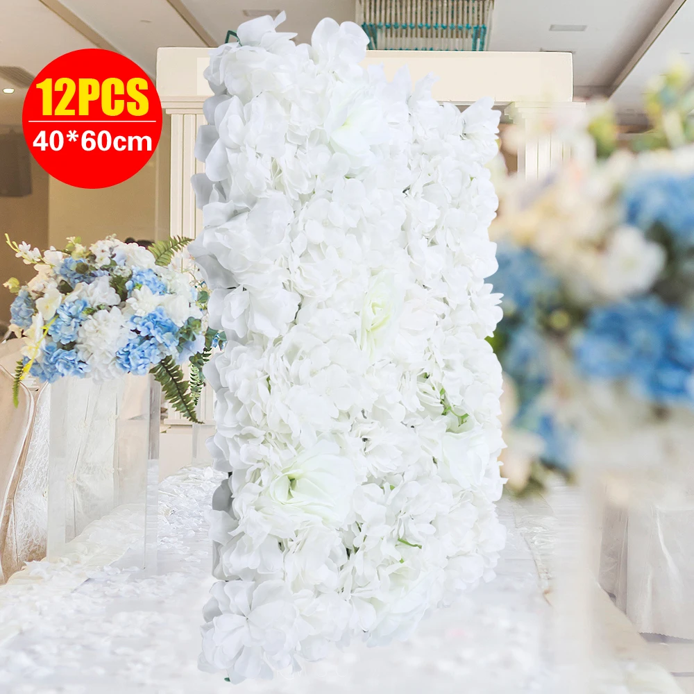 

12Pcs Artificial Flower Wall Panel Silk Fabric and Plastic Flower Walls Pinhole Locking for Wedding Party Decor