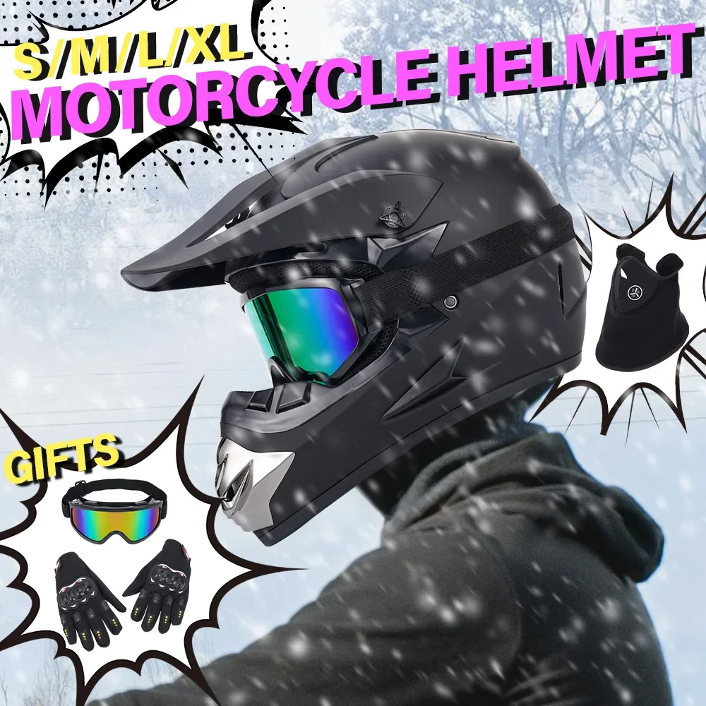 Smlxl Black Matte Dot Off-Road Motorcycle Helmet, Atv Mud Bike Helmet, Utv Off-Road Helmet, Goggles, Gloves, and Face Mask