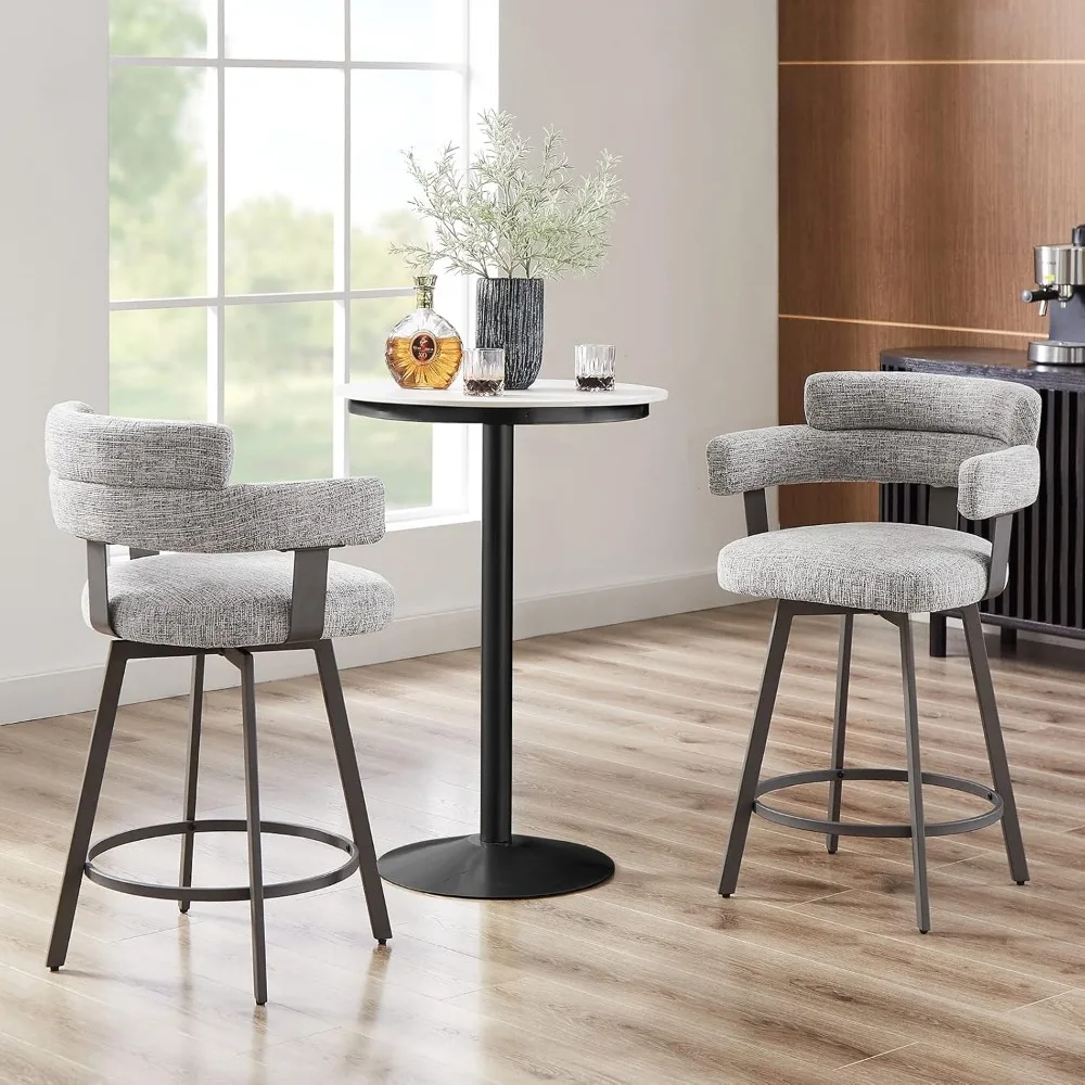 Caféstoelen met volledig draaibare rugleuning Moderne set van 2, met linnen gevoerde rugleuning, metalen voetsteun voor eilandkeuken Caféstoelen