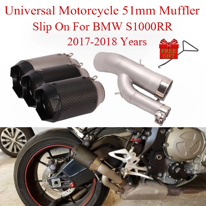 

Motorcycle Exhaust Escape Muffler Slip On For BMW S1000RR S1000 1000RR 2017 2018 Year Moto Muffler Middle Link Pipe Carbon Fiber