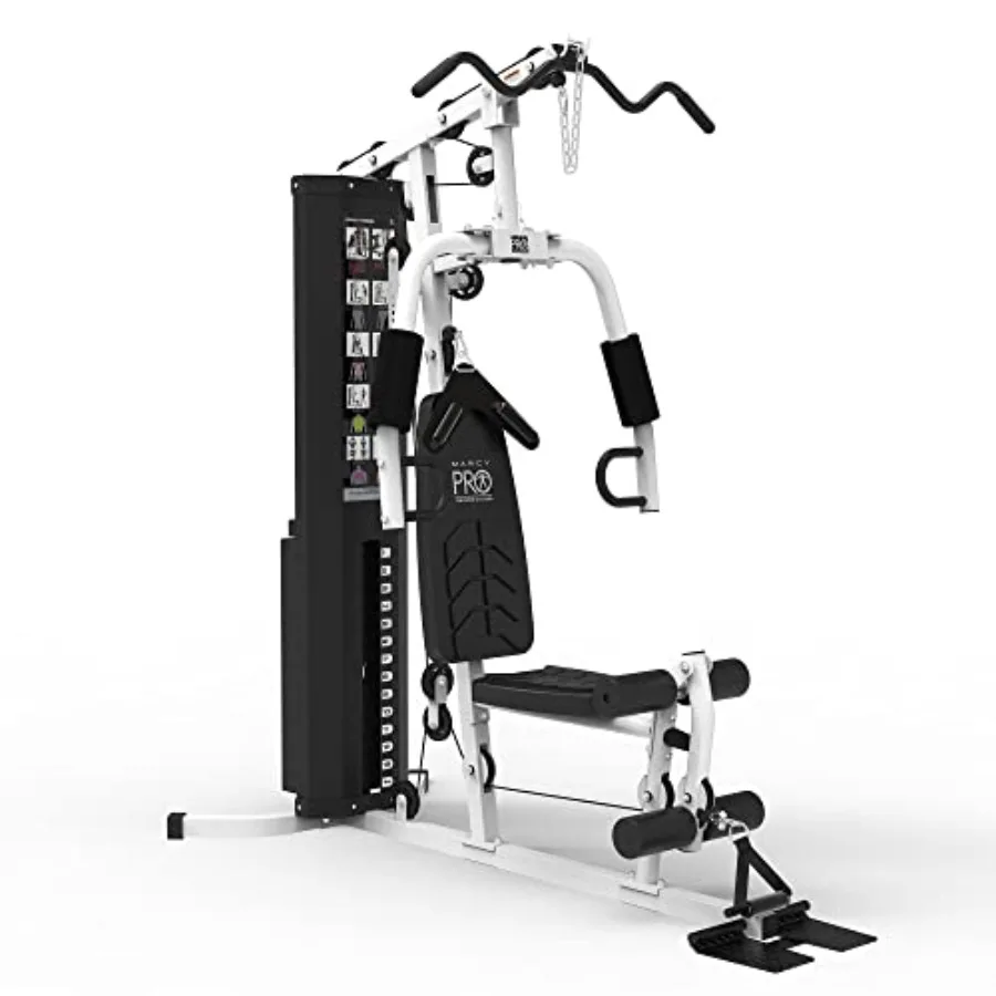 

Home Gym Workout Station Full Body Exercise Equipment with Leg Press Cable Pulley Smith Machine LAT Pulldown Weights White