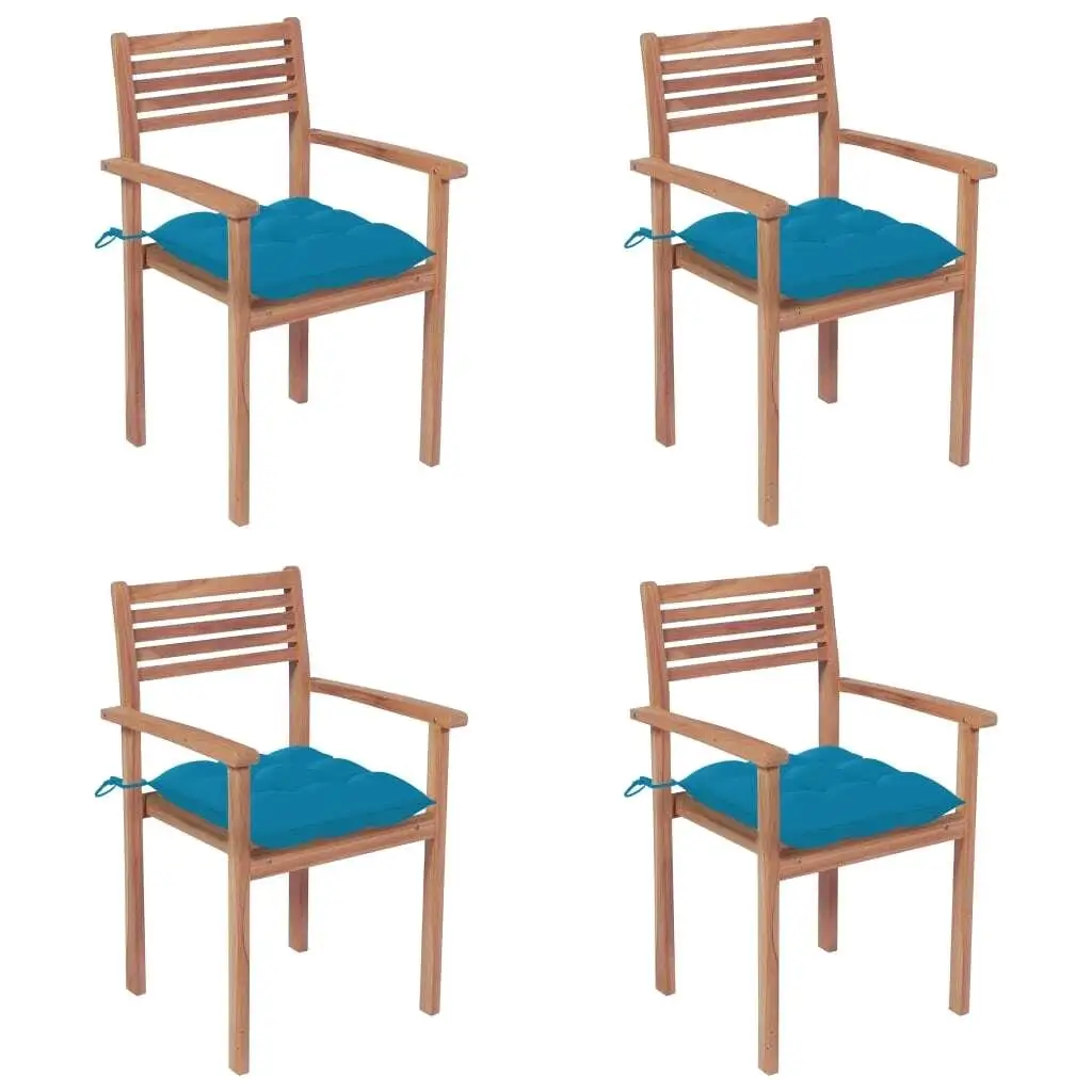 4-Piece Patio Chairs Set with Light Blue Cushions - Durable Solid Teak Wood