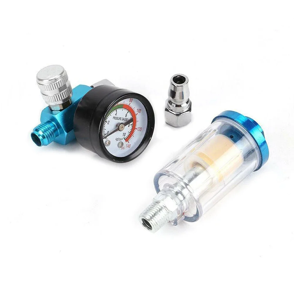 Spray Gun Air Regulator Pressure Gauge &In-line Water Trap Filter Tool 1/4inch Thread 0-140PSI Pneumatic Tools for Airbrush