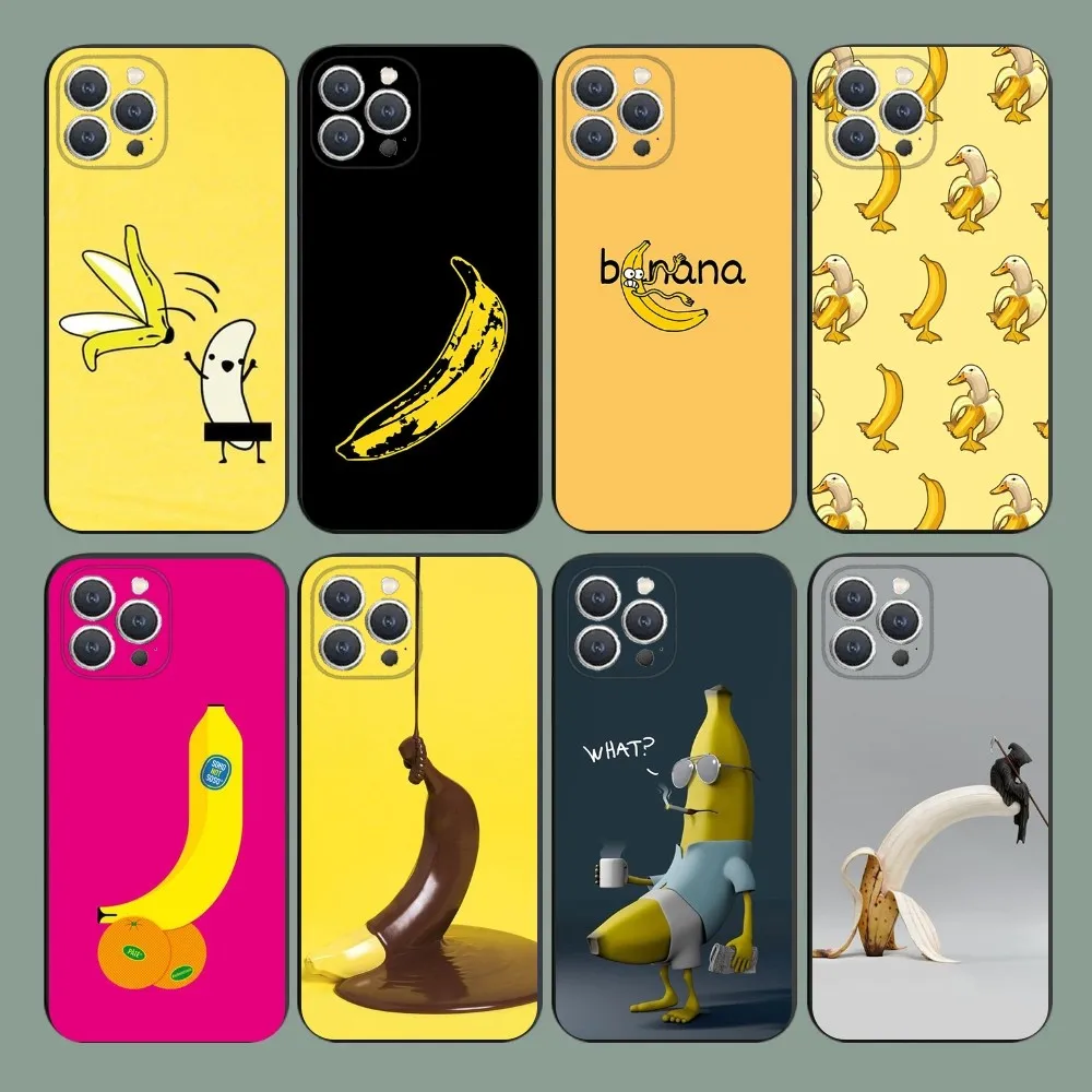 Banana aethetic   Phone Case For iPhone 15,14,13,12,11,Plus,Pro Max,XS,X,XR,SE,Mini,8,7 Soft Silicone Black Cover