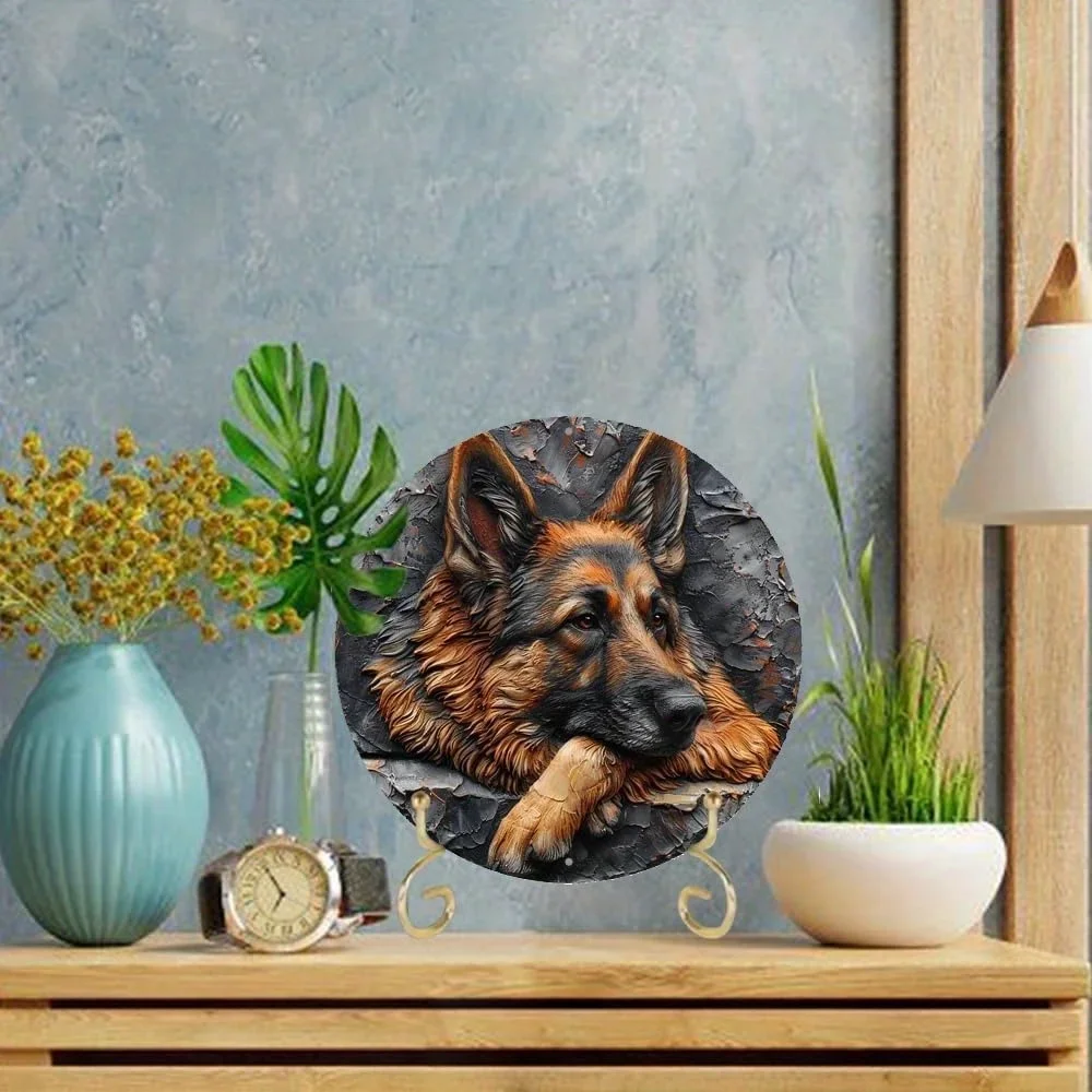 Round Aluminum Flat Sign, Sheepdog Imitation Copper Relief Art Decor, Hanging Wall Art, Hanging Ornament, Home Decor