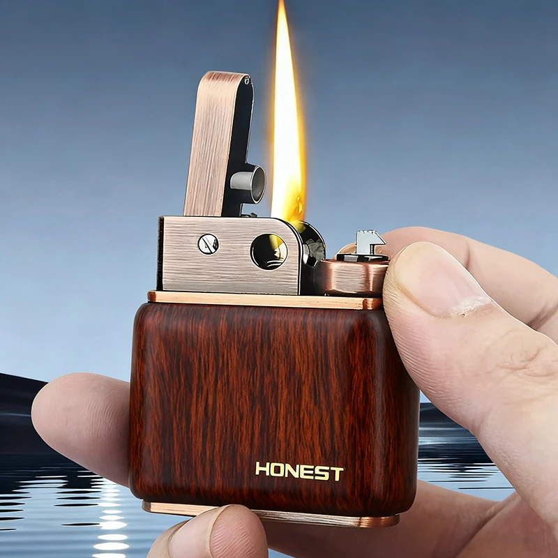 Briquet en bois de santal rétro à l'ancienne, honnête, éjection en un clic, meule d'allumage, briquet à Kerosine créatif, cadeau pour hommes