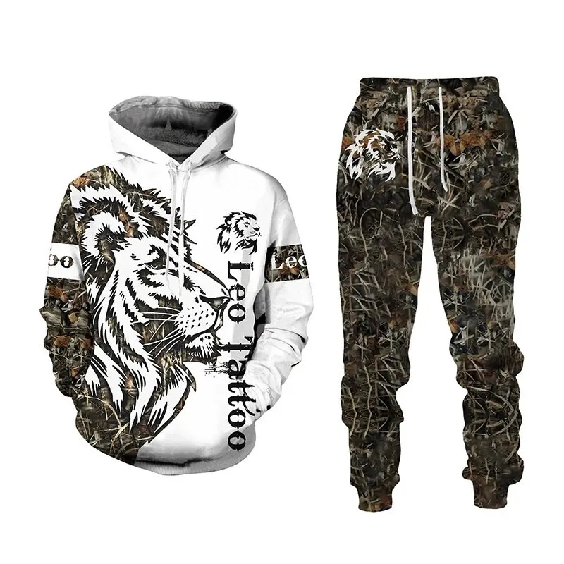 2023 Autumn New Lion Hoodie 3D Printing Men\'s Sportswear Sweatpants 2PK Set Men Sweatshirt Pullover Fashion Men\'s clothing Suit