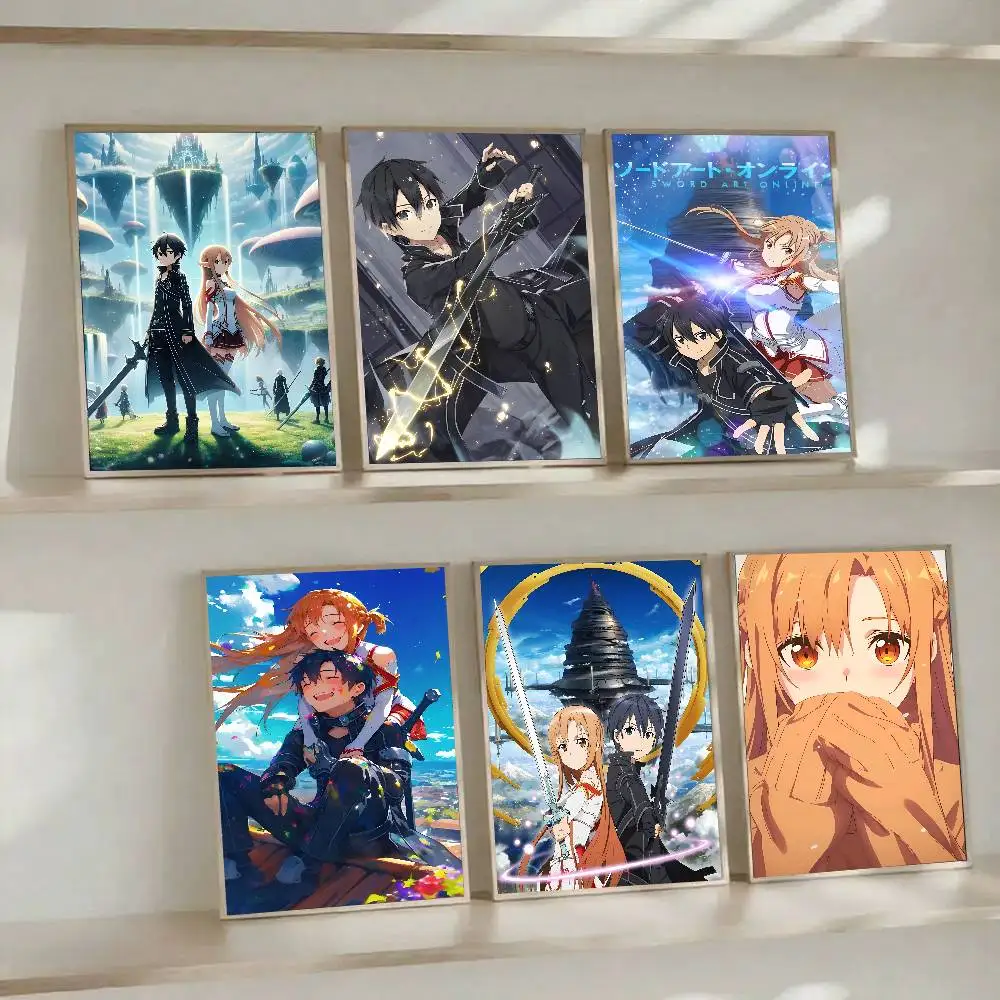 Póster de Anime Sword Art Online, Asuna Kirito Eugeo, adhesivo de pared impermeable HD, impresión artística, decoración de dormitorio