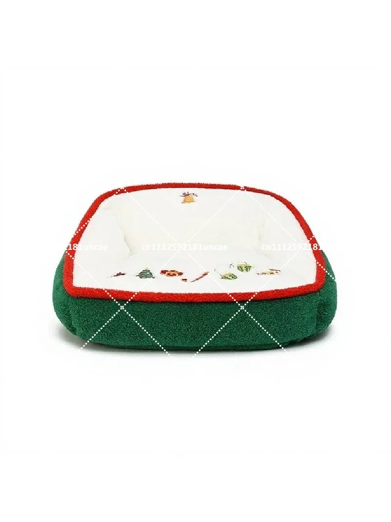 Christmas Plush Pet Sofa Bed Removable Washable Cover Warm Winter Bolster Couch for Cats Small Medium Dogs