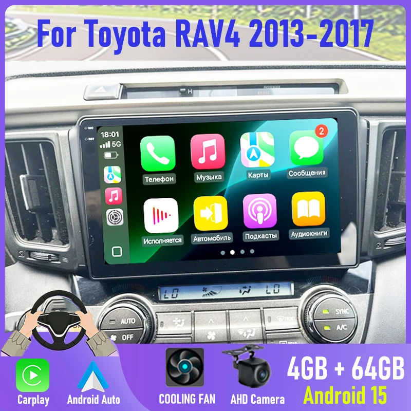 

9'' 6+128GB Android 15 Car Radio 2DIN For Toyota RAV4 2013-2017 Wireless Apple Carplay GPS FM Bluetooth Head Unit Camera