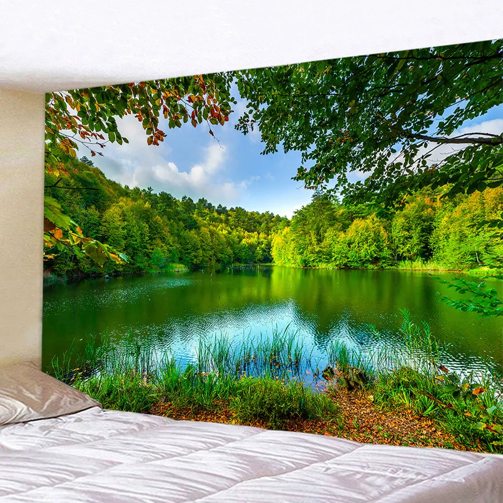 Large Beautiful Natural Forest Tapestry Hippie Sea Cave Natural Scenery Wall Hanging Landscape Tapestries Art Wall Decor Cloth