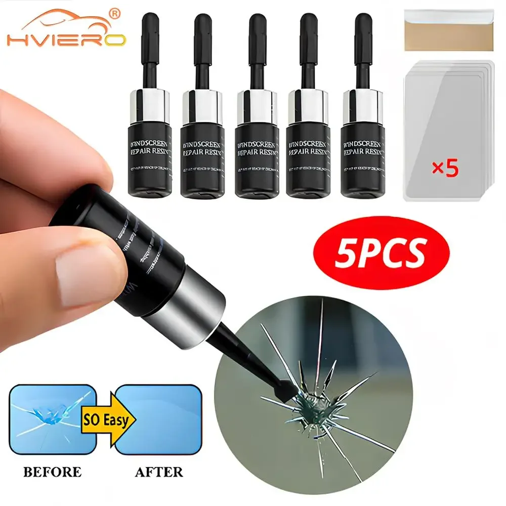 5Pcs Auto Windshield Repair Tools Reducing Agent Glues Window Resin Three Piece Set Scratch Curing Liquid Applicator Accessories