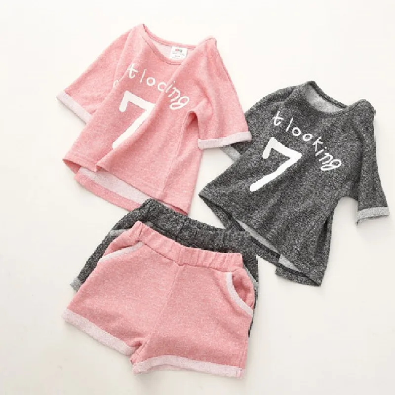 2024 Summer New 2 3 4 5 6 8 10 Years Baby Clothing Number Letter Print Short Sleeve T-Shirt+Shorts Kids Girl Sports 2 Pieces Set