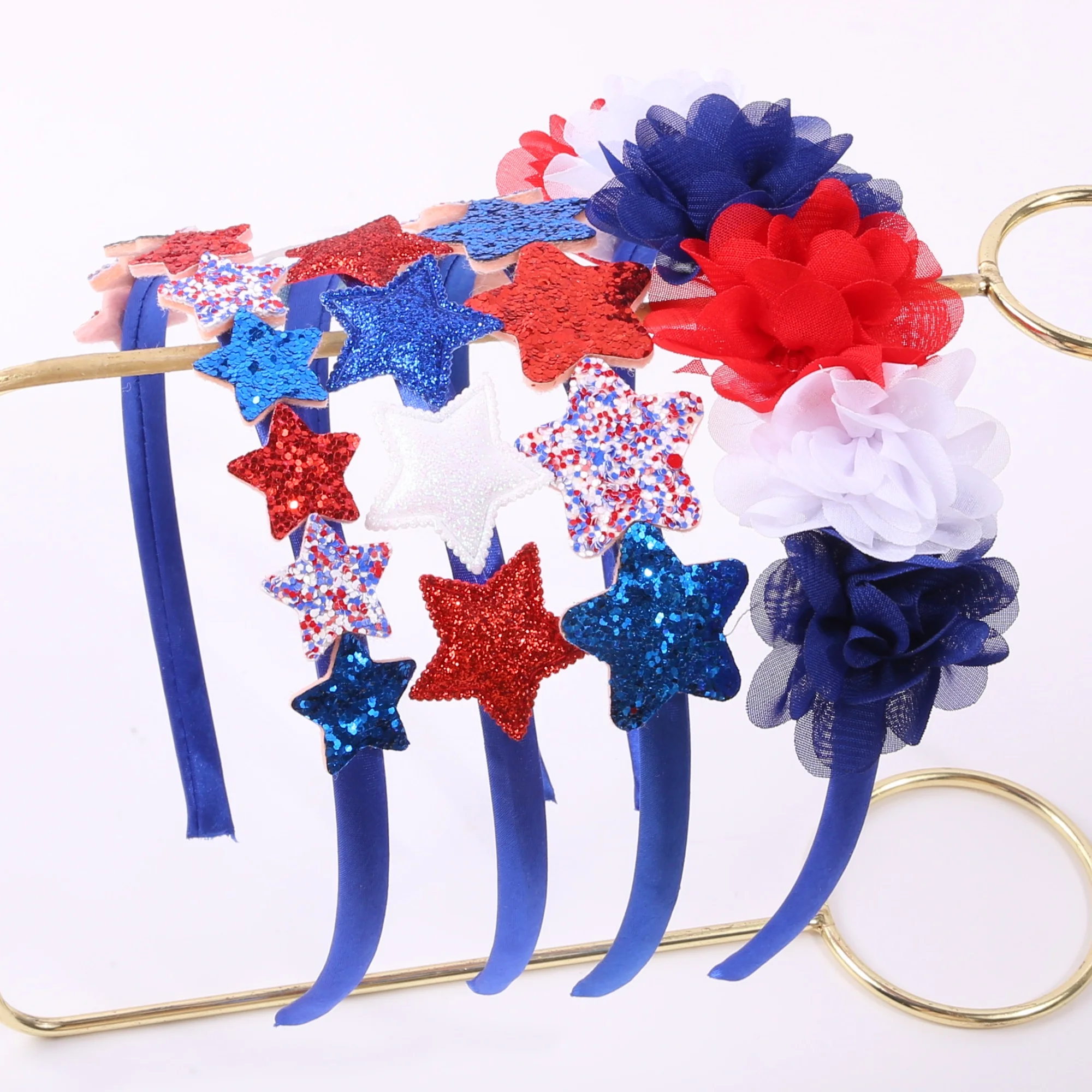 

1/4PCS Hair Flower Hairbands Girls Glitter Red White Blue Star Headbands Independence Day Party Decor Hair Accessories