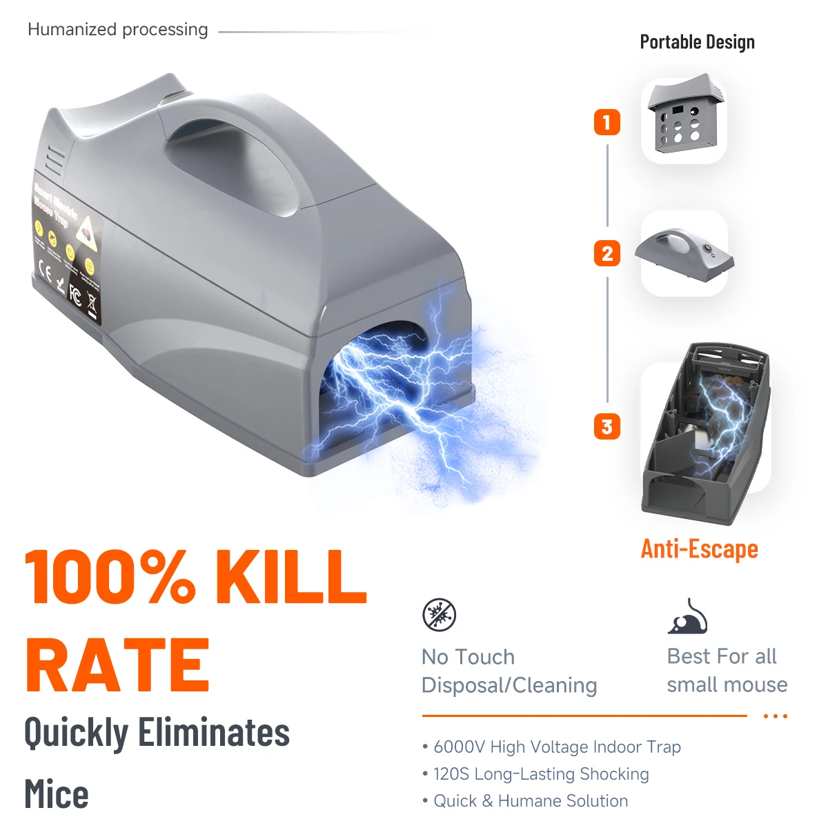 Wifi Mouse Trap Reusable Electric Mouse Trap with App Alert, 6000V Humane Rodent Killer, Anti-Escape Pest Control for Home