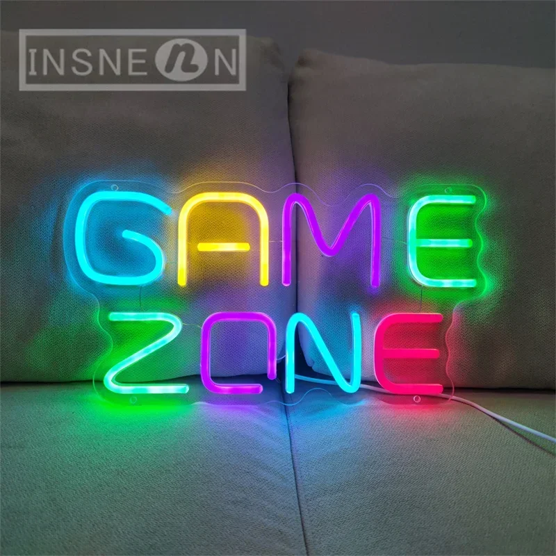 

Game Zone Neon Lights Gaming Room Wall Decor for Bedroom Party Man Cave USB Power with Hanging Line Neon Signs Gamer Neons Sign