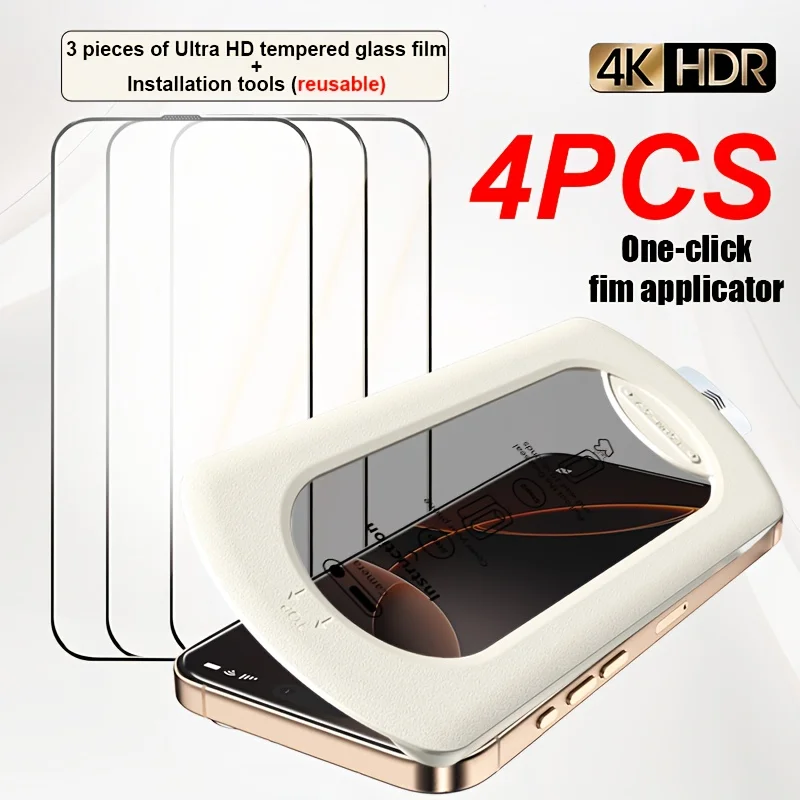 Screen Protector For iPhone17 ProMax 16pro 13 14 15 Full Coverage HD 3pcs HD tempered glass film + Installation tools (reusable)