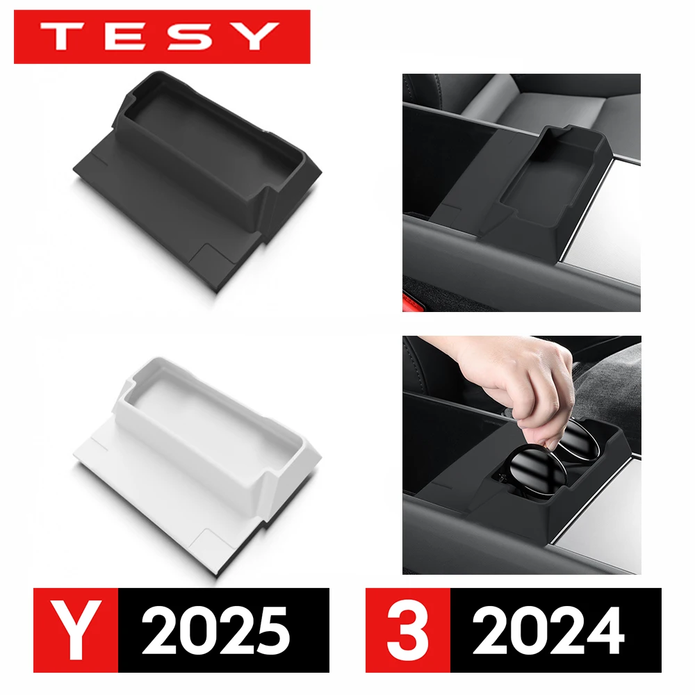 Organizer do konsoli środkowej Tesla Model 3 Y Juniper 2025 2026, schowek na podłokietnik, uchwyt na okulary, tacka, akcesoria do wnętrza