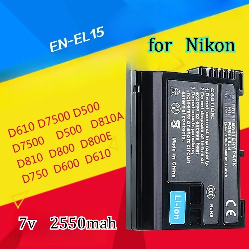 

Аккумулятор 2550 мАч для Nikon EN-EL15 DSLR EL15, совместимый с D800, D500, D750, D610, D7100, стабильный, с длительным временем работы, цифровой.