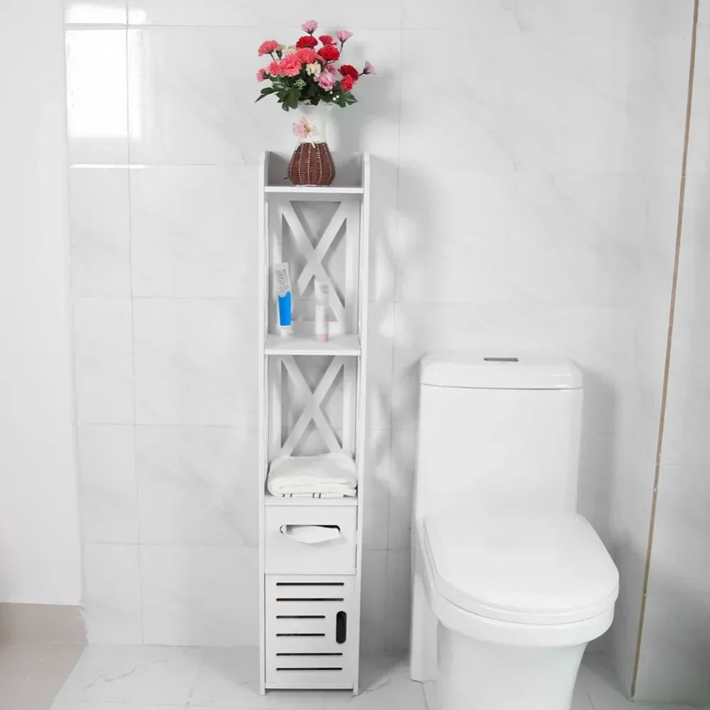 

Bathroom Cabinets,2X White Wooden Bathroom Cabinet Shelf Cupboard Bathroom Storage Rack, 47.24*8.85*8.66 Inch,Bathroom Cabinets