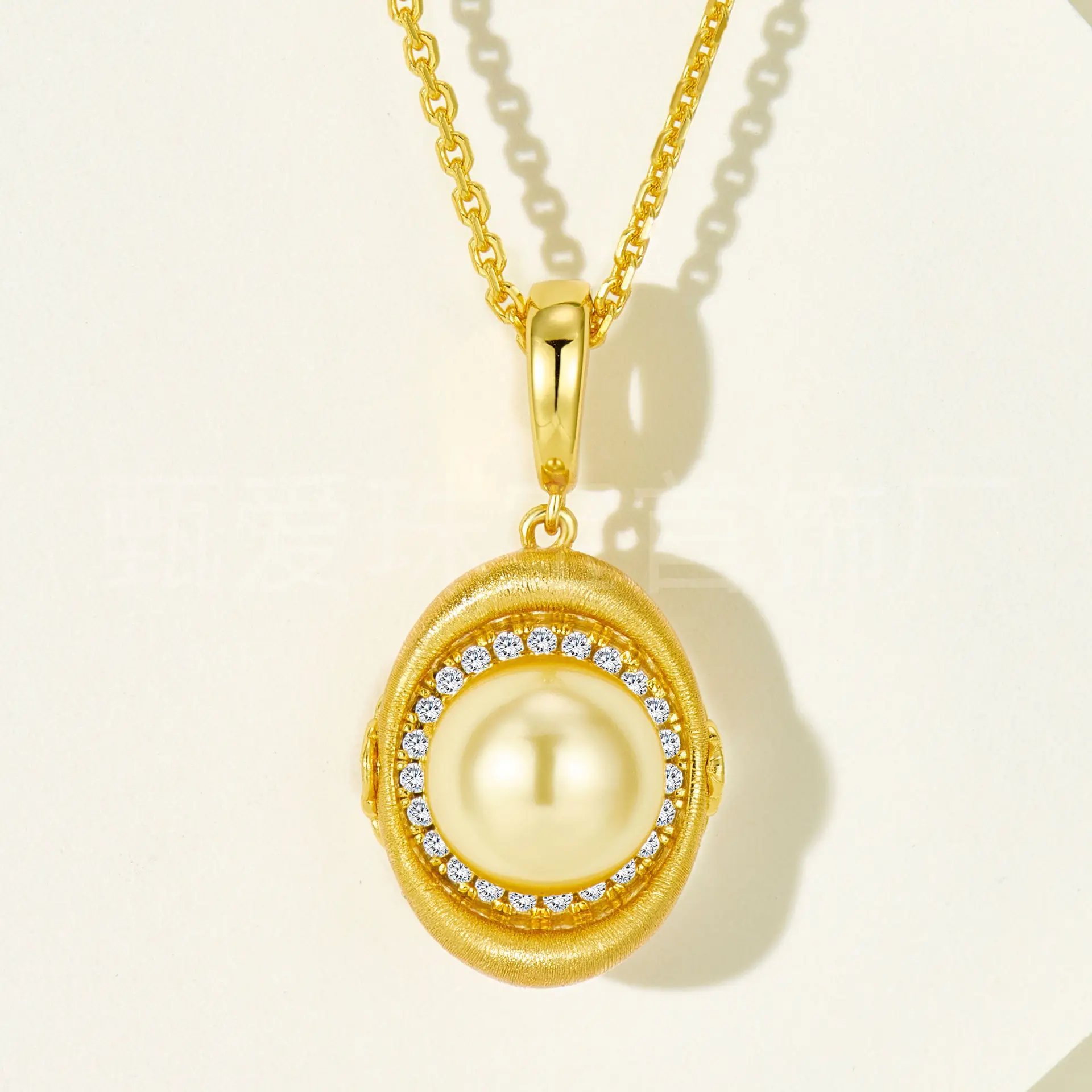 National Style Jewelry 925 Silver Inlaid 8mm Gold Beads Small Yuanbao Necklace Accessories Women's Pearl Sweater Chain Light Lux