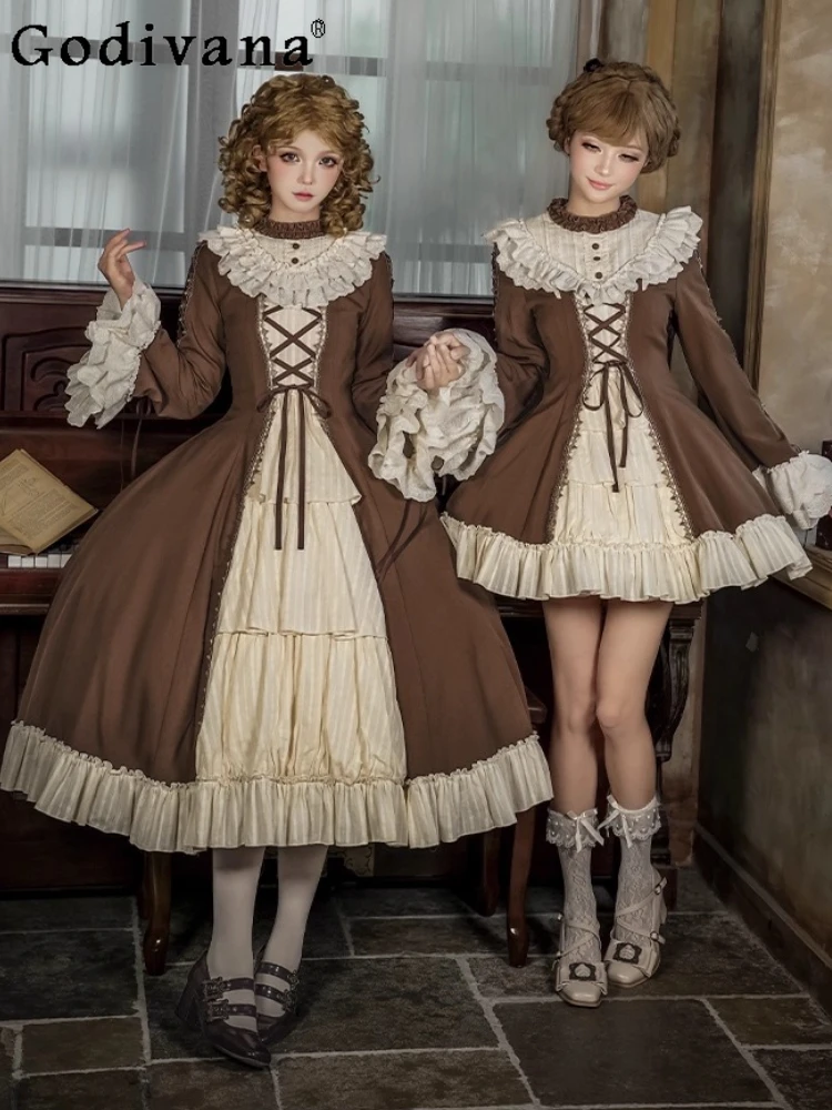 

French Court Style Retro Elegant Long Dresses Set Autumn New Women's High Waist Slim Elegant Lolita Princess Dress OP Vestidos