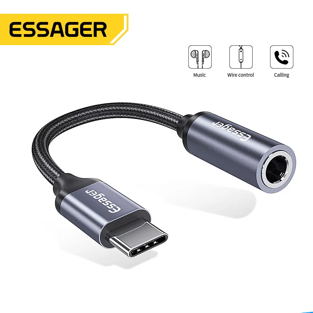 Essager USB Type-C to 3.5 mm Jack Female Adapter For Headphone Headset Type C to 3.5mm Aux Audio Cable For Xiaomi Samsung Huawei