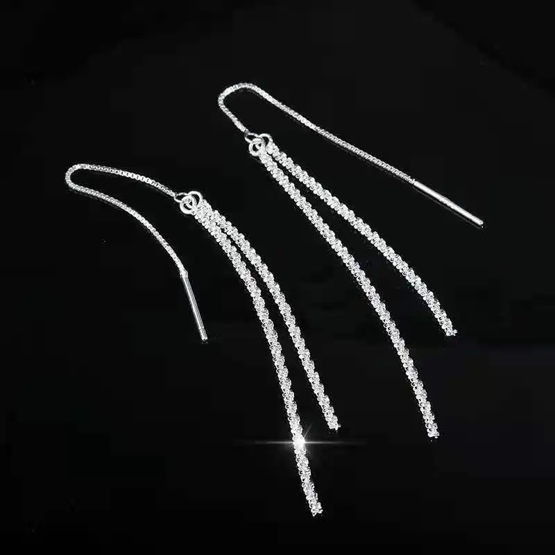 925 Sterling Silver Full of Stars Drop Earrings for Women Fashion Long Tassel Korean Earring Party Jewelry Aretes De Mujer