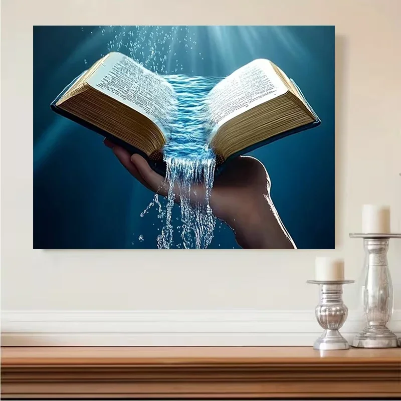 Multiple sizes 1pc frameless Canvas Painting,The Bible and The Water of Life Divine Wisdom Poster and Prints Canvas Painting Wal