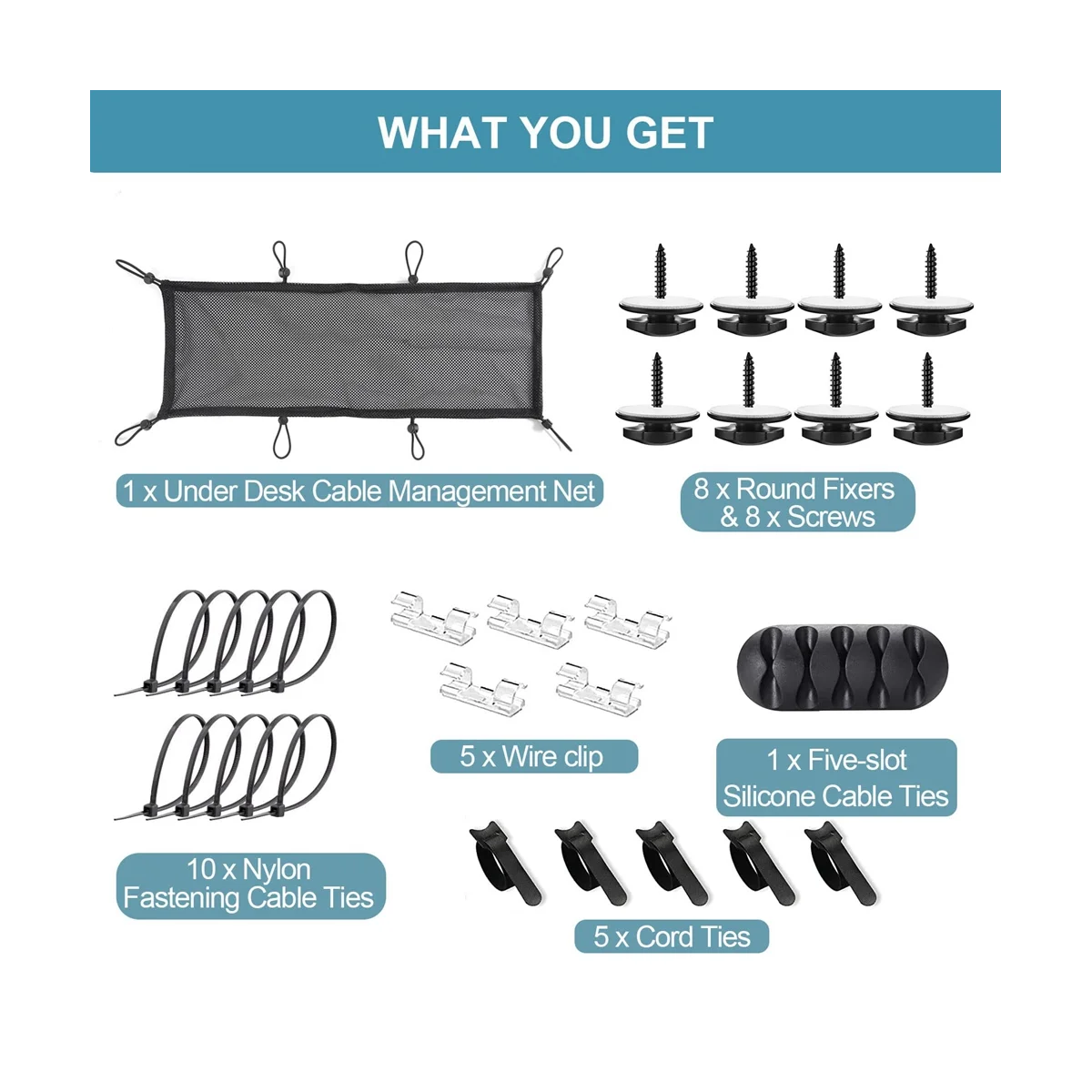 ตาข่ายการจัดการสายเคเบิลใต้โต๊ะมีความยืดหยุ่น50x25cm แขวนตาข่ายจัดระเบียบสายไฟใต้โต๊ะ