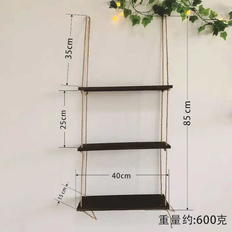 Nordic style handwoven solid wood single-line dividers, no-drill multi-layer storage racks, home study tabletop storage racks