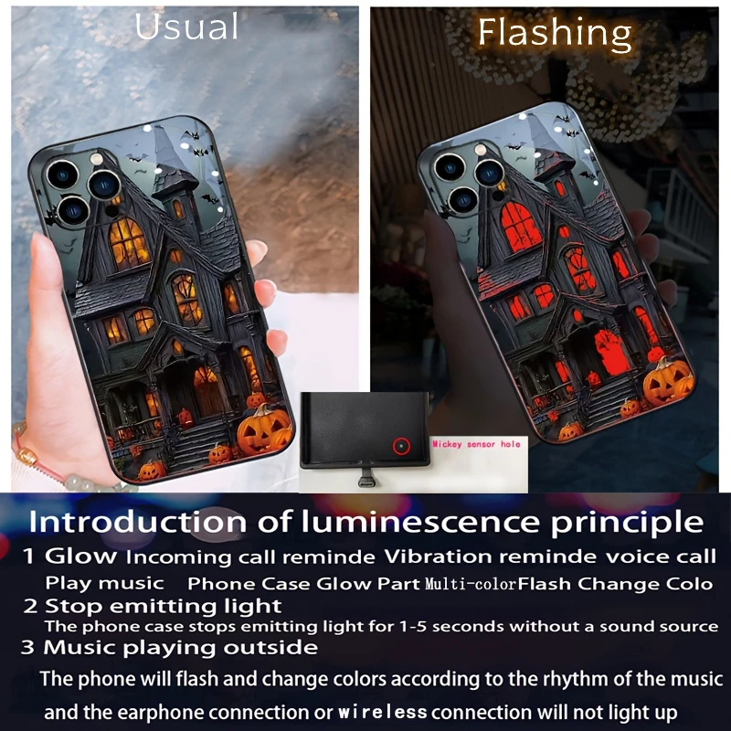 هالوين تحت عنوان القلعة مضيئة الحالات الهاتف لسامسونج S21 S22 S23 S24 S25 FE زائد الترا A35 A54 A55 هيكل جمجمة LED غطاء