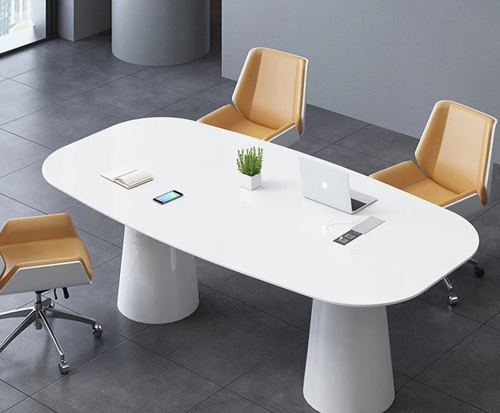 White paint conference table, oval reception table, office table, small conference table, modern