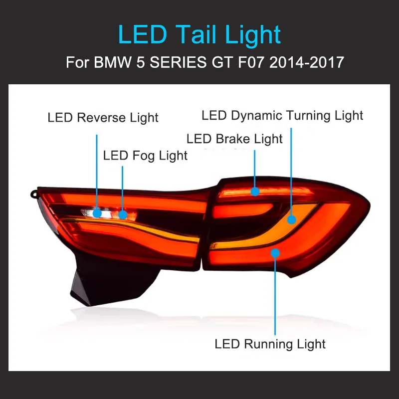 1 Pair LED Tail Light Assembly for BMW 5 Series GT F07 2014-2017 Tail lights with full LED Upgrade Tail Lamps