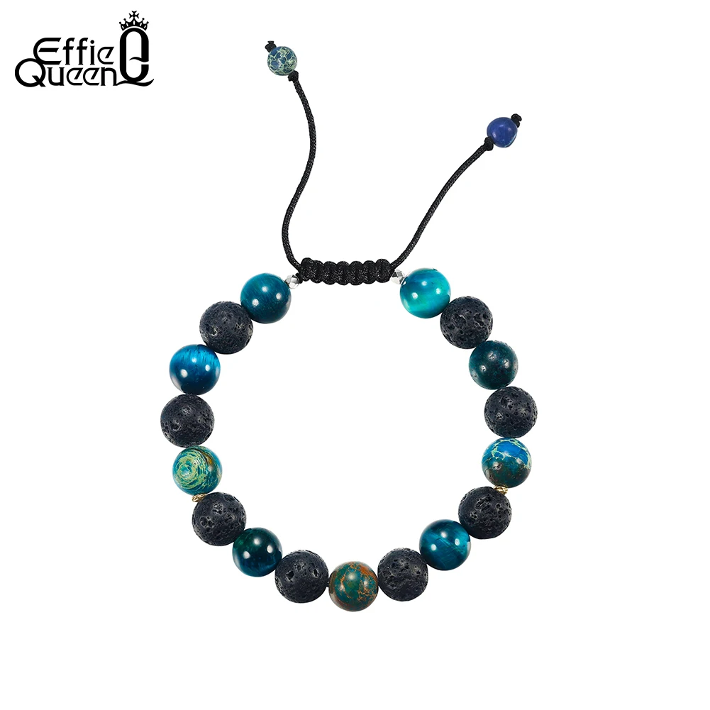 EFFIE QUEEN Natural Gem Stone Bracelet Vintage Shoushan Volcanic Stone Beaded Bracelet Bangle Crystal Wristband Jewelry GMB79
