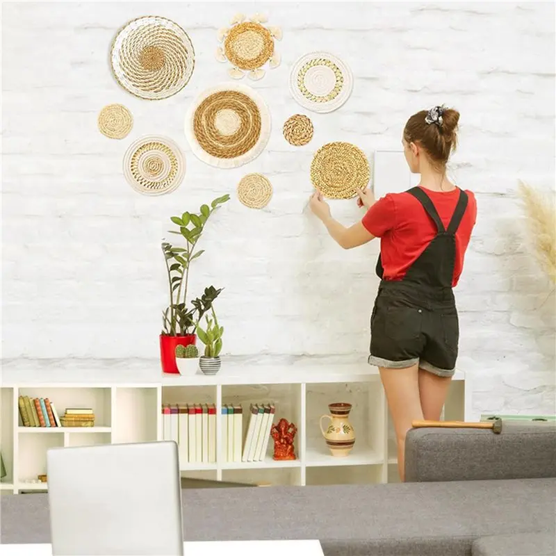 【ALLOWANCE】27 Pack Boho Wall Basket Set, Hanging Woven Wall Basket Decor, Seagrass Rattan Wicker Boho Wall Decor