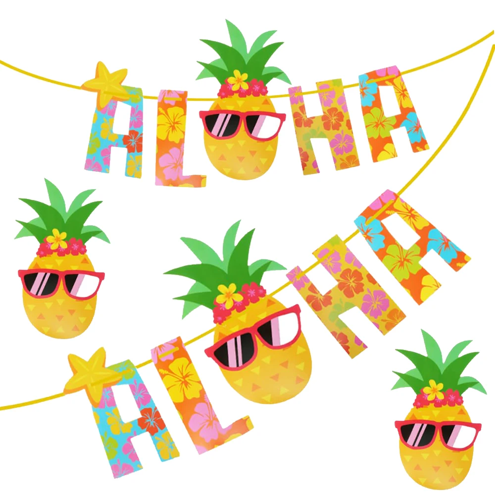 1Pc Hawaiian Aloha Party Decoration Aloha Pineapple Banner for Tropical Luau Summer Beach Pool Welcome Party Decoration Supplies