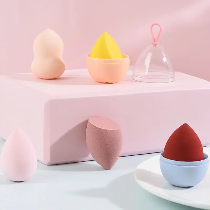 Makeup Powder Puff Egg-shaped Frame Transparent Puff Make Up Organizer Holder Beauty Cosmetic Sponge with Storage Box