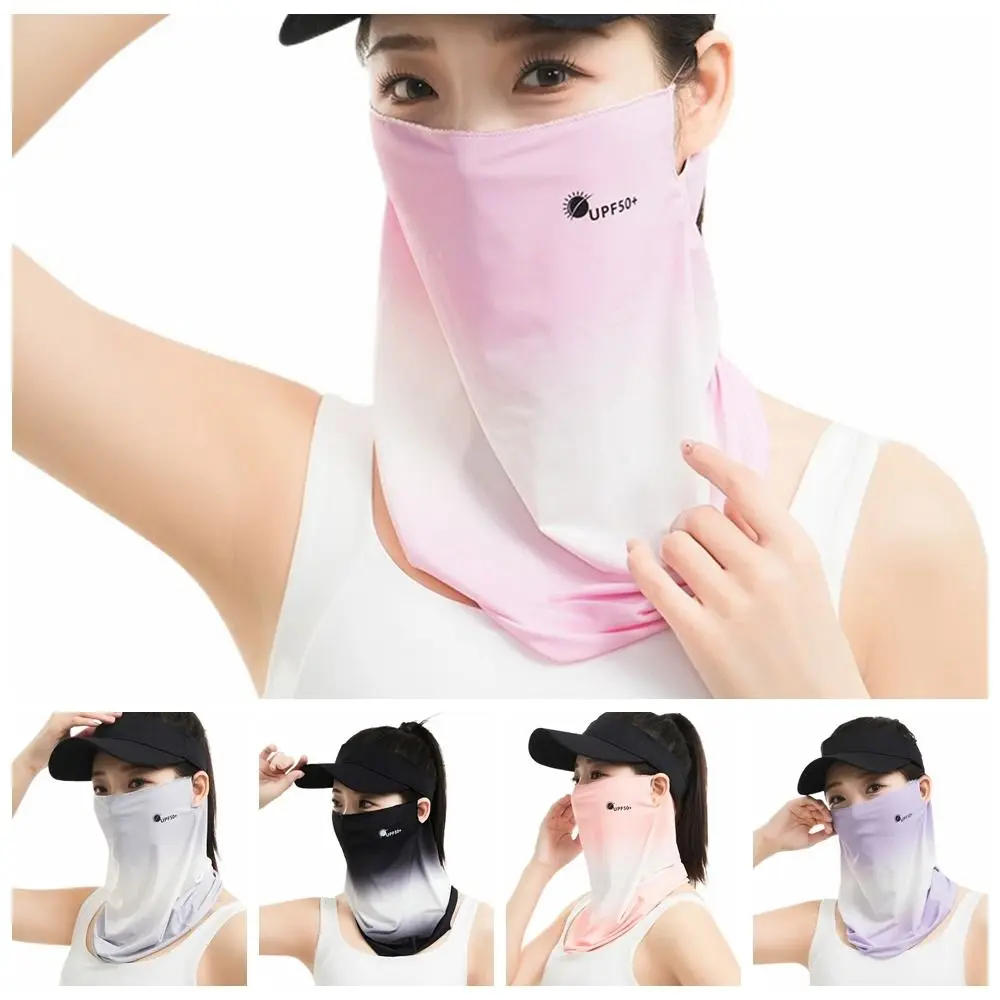 Letter Summer Ice Silk Face Mask Sun Protection Breathable Sunscreen Face Veil Climbing Mask Veil Simple Neckline Face Cover